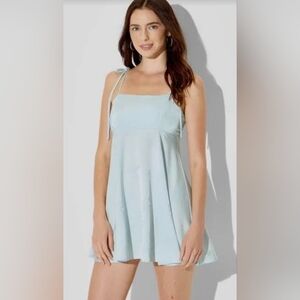 Wild Fable Women’s Satin Jacquard Mini Babydoll Dress, M- Light Blue